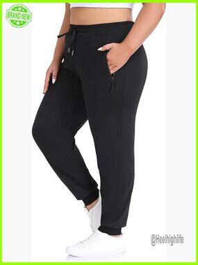 Plus Size Active Sweatpants Tapered Joggers Zippered Pockets